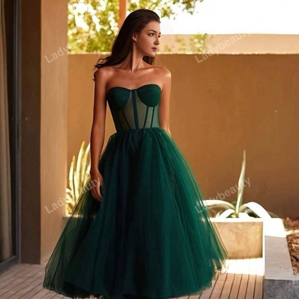 Dark Green Strapless Tulle Dress